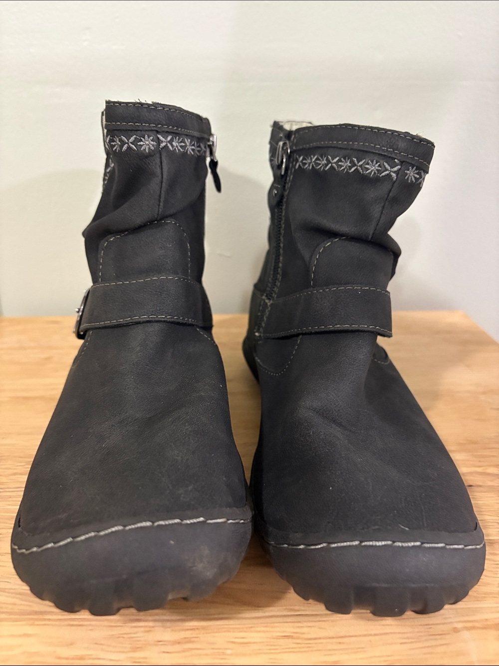JBU Black Ankle Booties with Embroidered Cuff